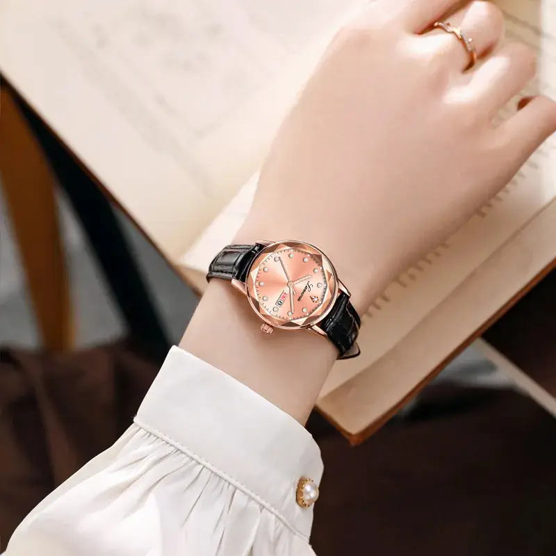 Women's Red Leather Watch with Quartz Movement — feature 12