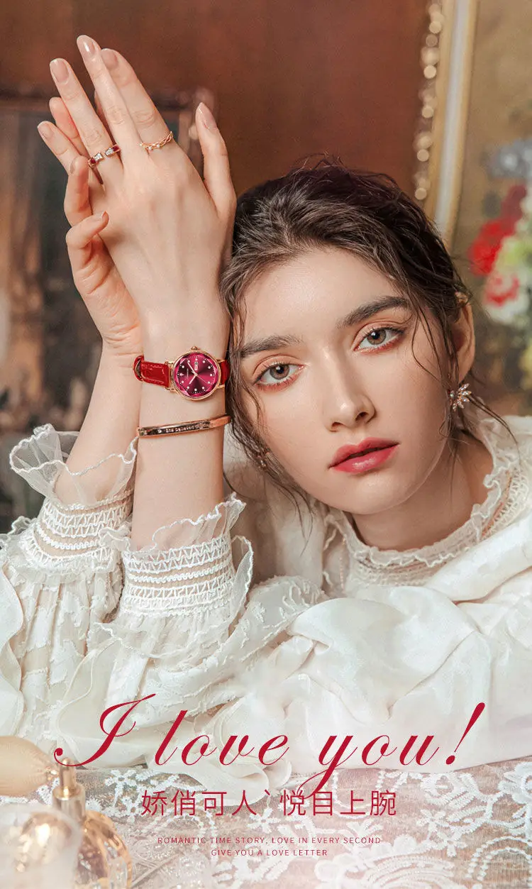 Women's Red Leather Watch with Quartz Movement — feature 15