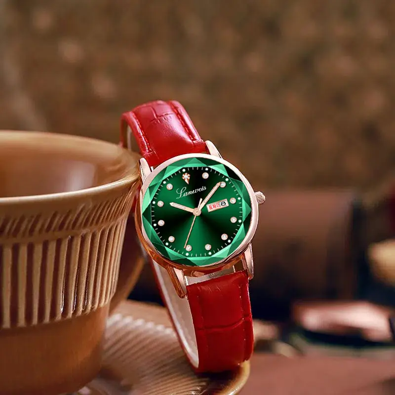 Women's Red Leather Watch with Quartz Movement — feature 4