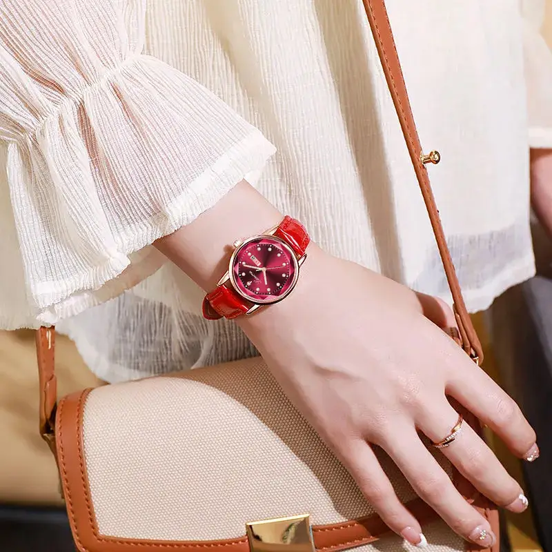 Women's Red Leather Watch with Quartz Movement — feature 7
