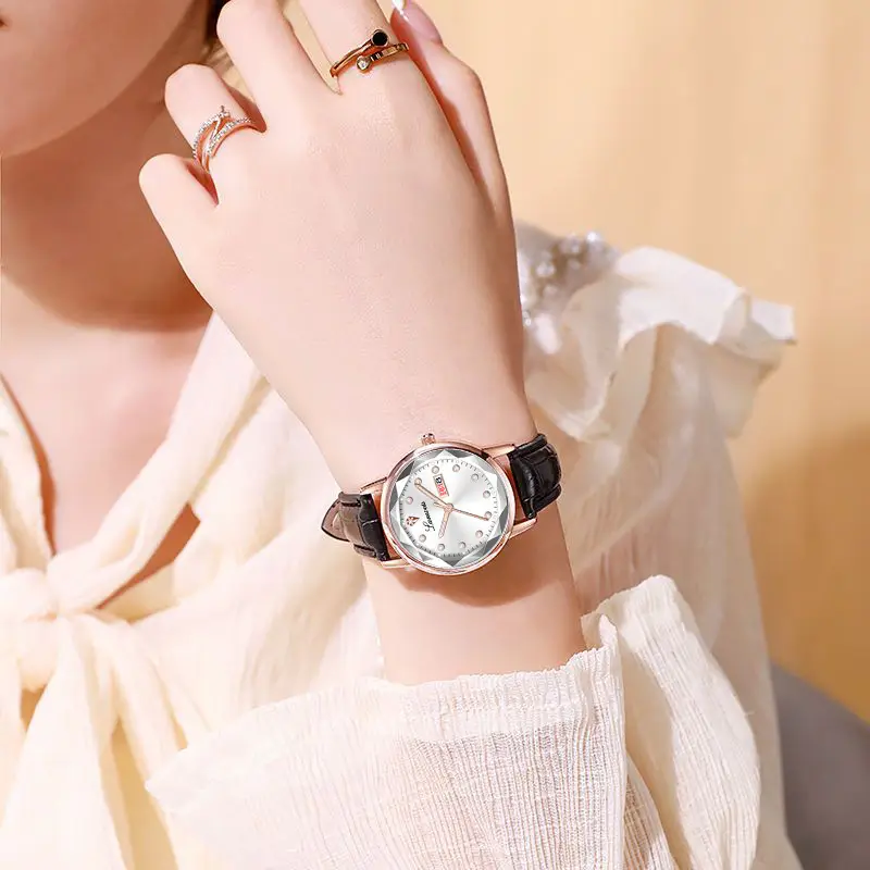 Women's Red Leather Watch with Quartz Movement — feature 8