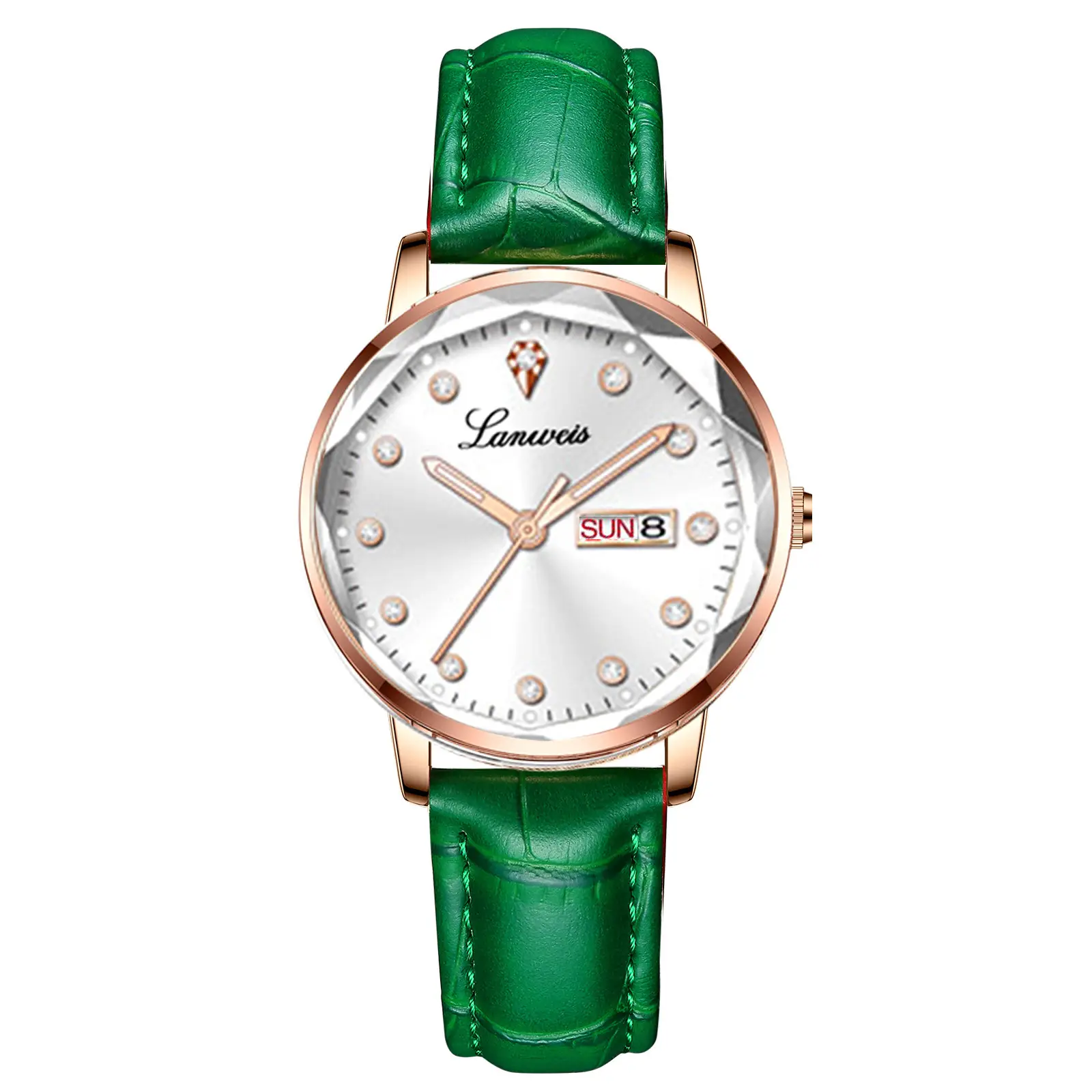 Women's Red Leather Watch with Quartz Movement - Image 2
