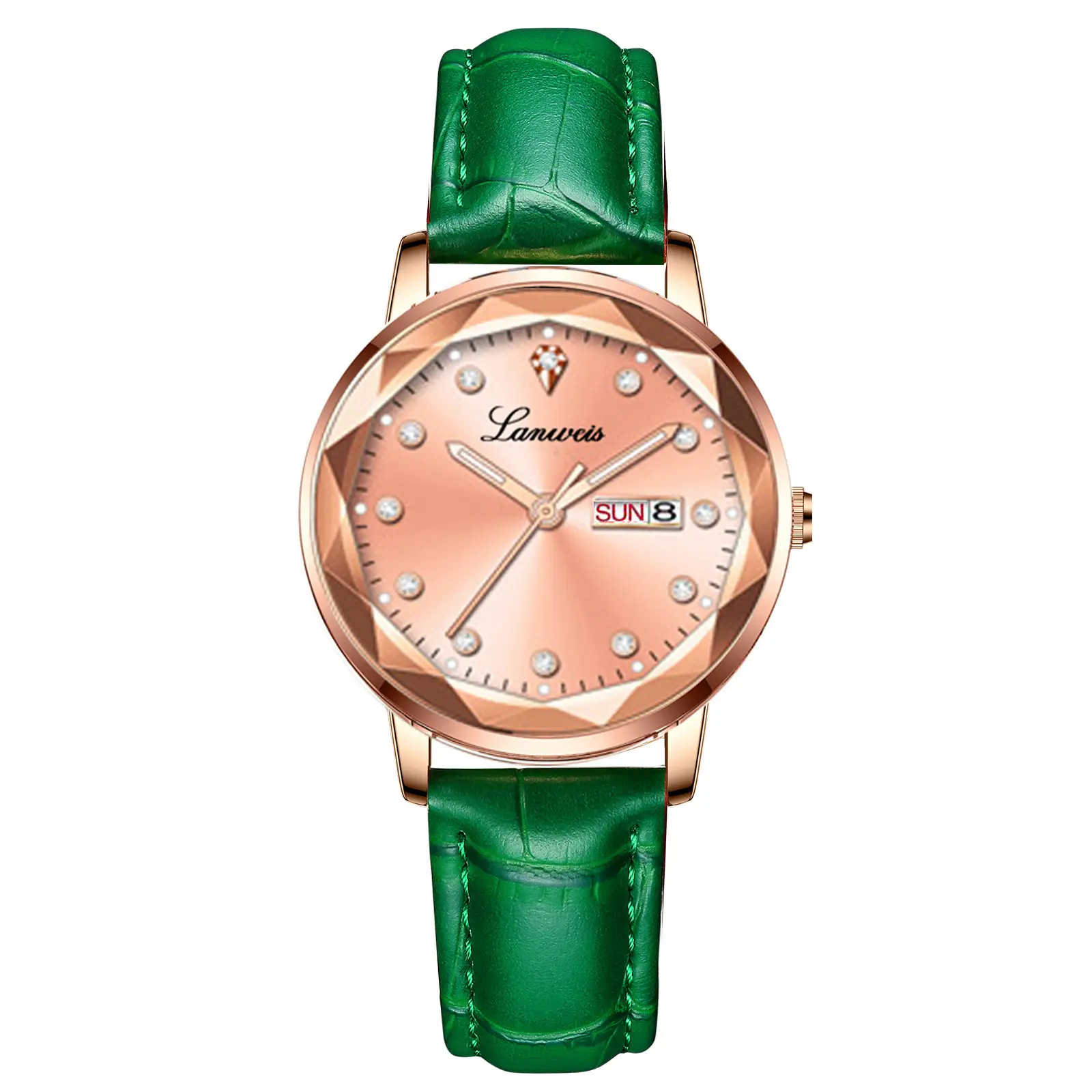Women's Red Leather Watch with Quartz Movement - Image 3
