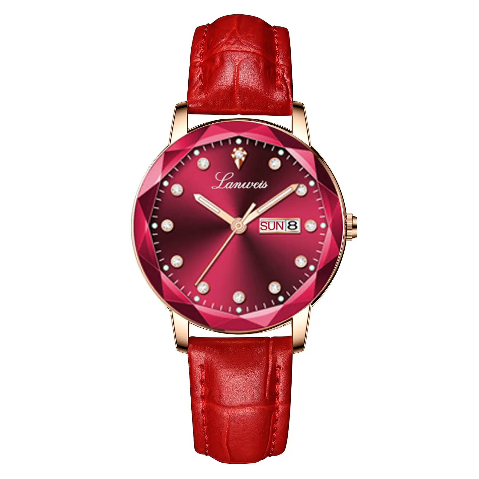 Women's Red Leather Watch with Quartz Movement - Image 5