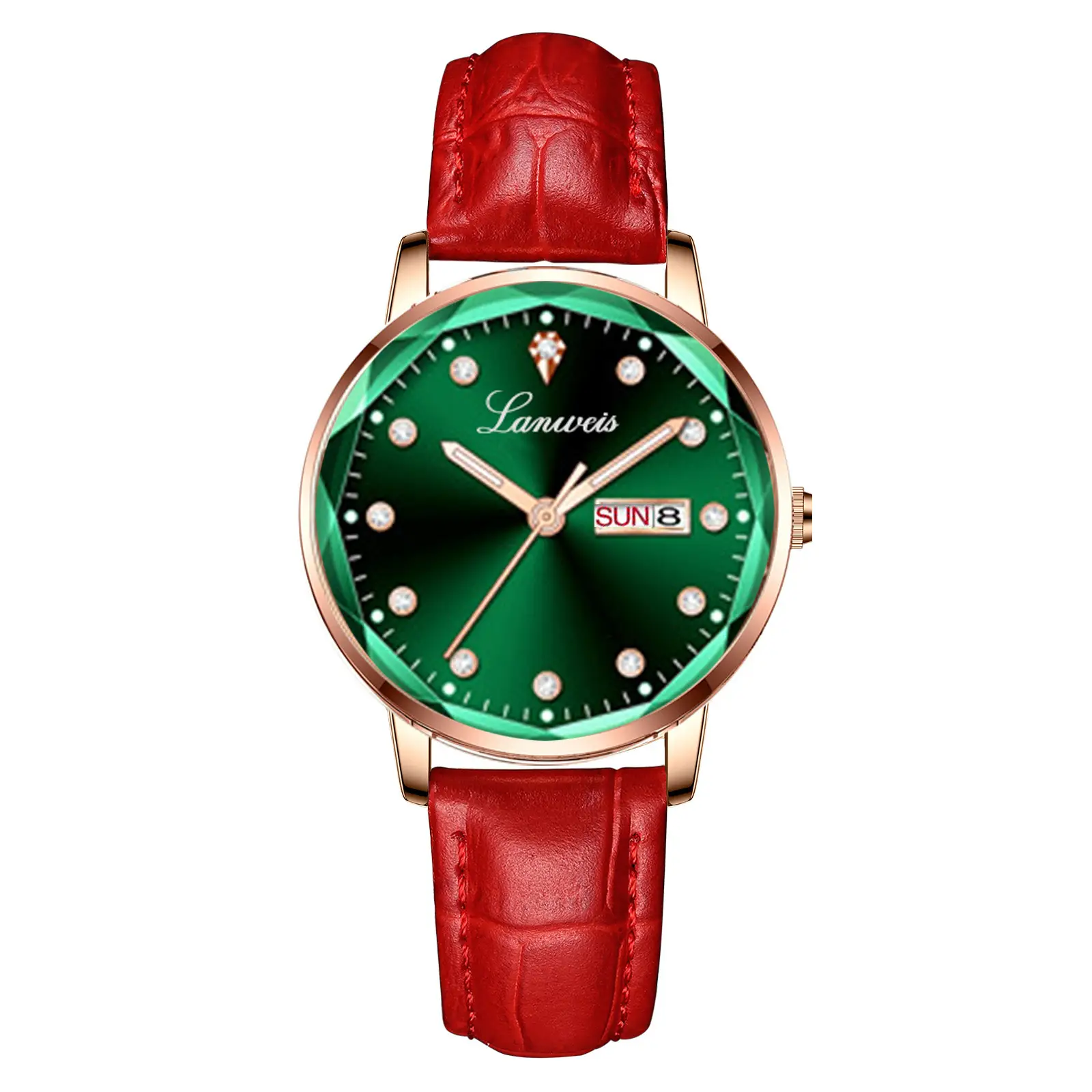 Women's Red Leather Watch with Quartz Movement - Image 6