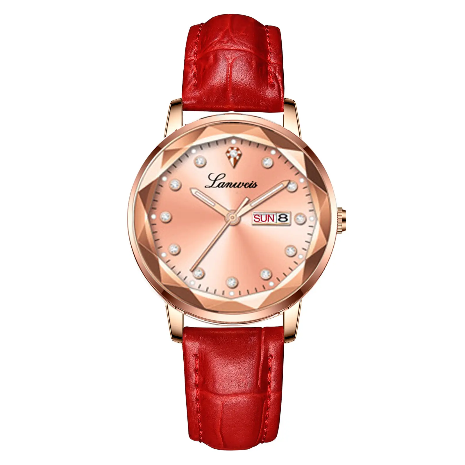 Women's Red Leather Watch with Quartz Movement - Image 7