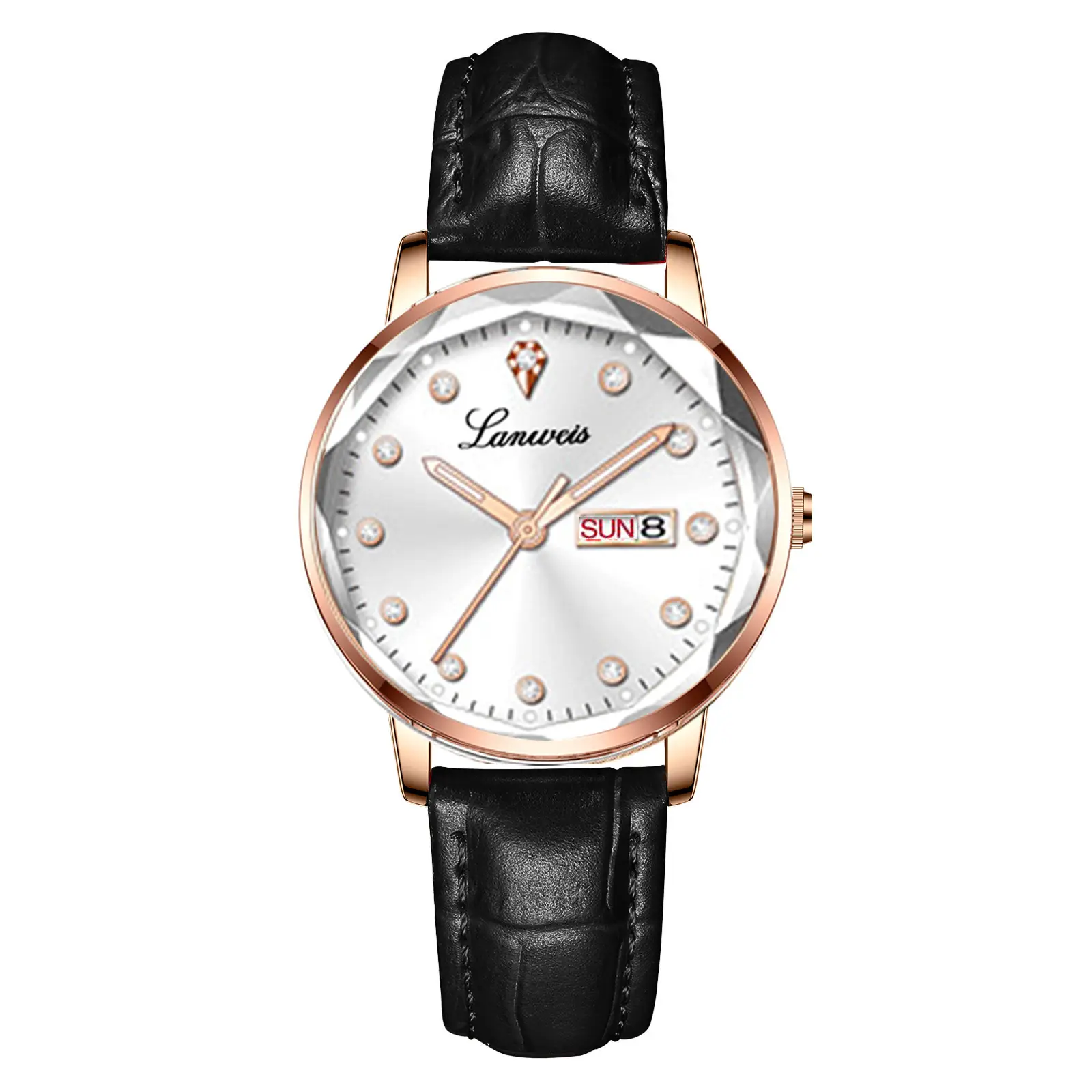 Women's Red Leather Watch with Quartz Movement - Image 8