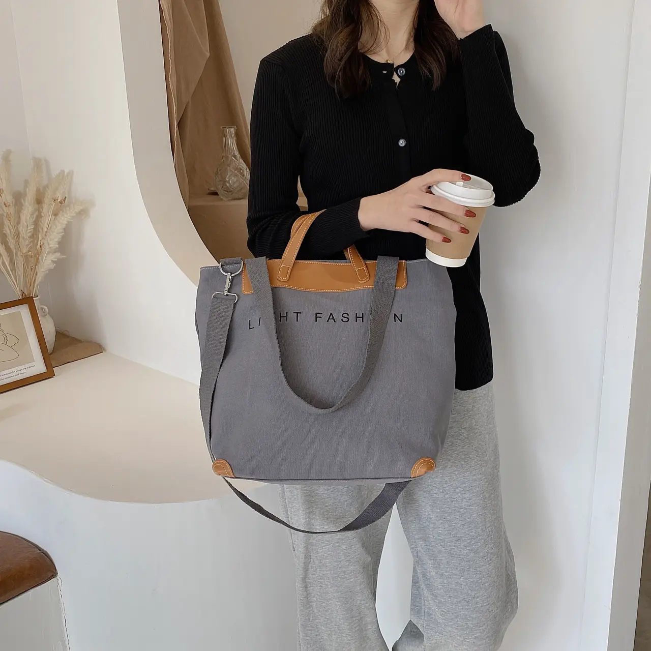 New Korean Style Canvas Shoulder Bag Large Capacity Green - Image 9