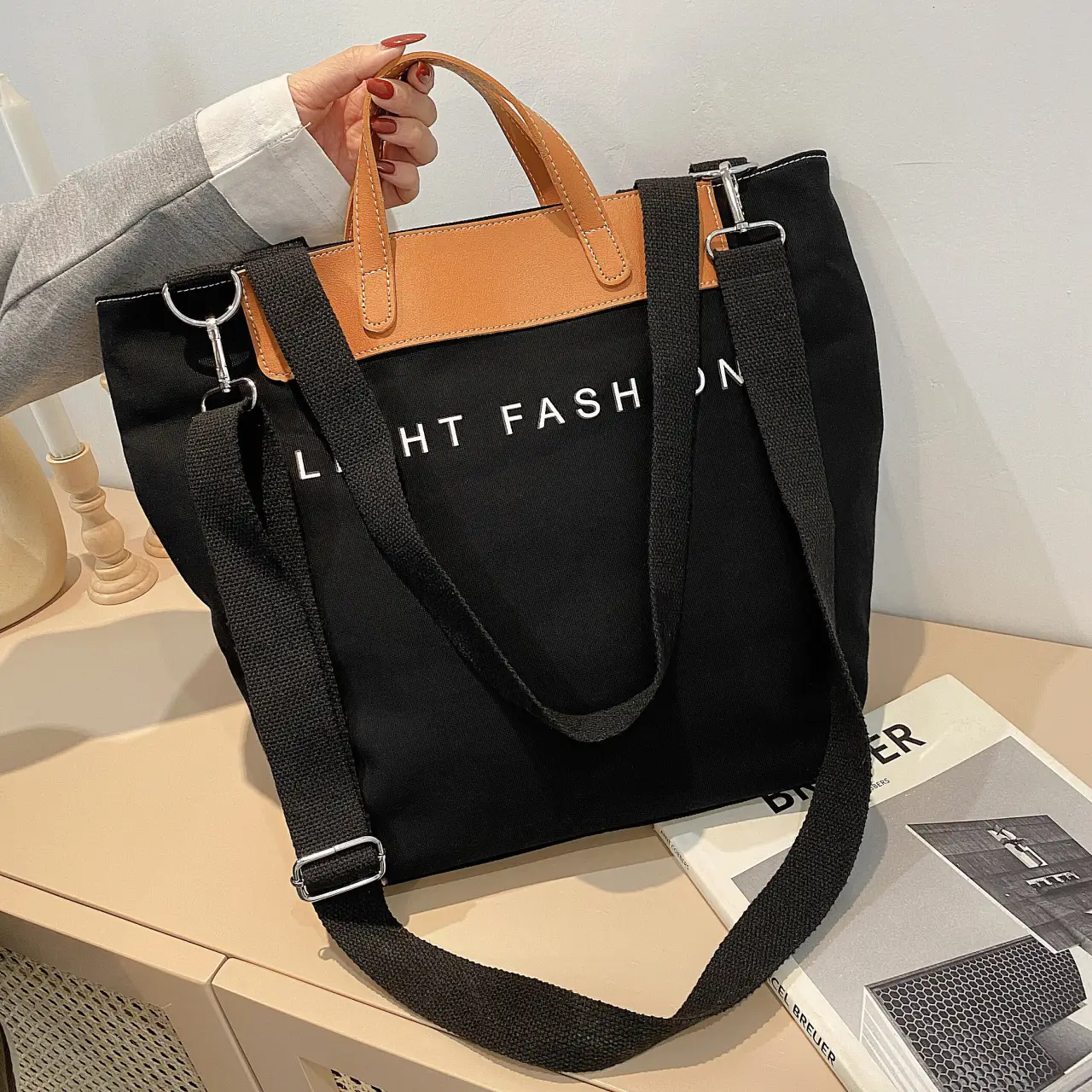 New Korean Style Canvas Shoulder Bag Large Capacity Green - Image 4