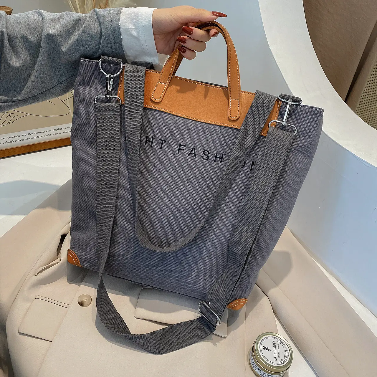 New Korean Style Canvas Shoulder Bag Large Capacity Green - Image 5