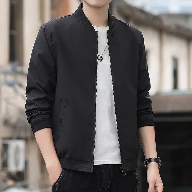 Men's 2023 Thin Grey Bomber Jacket Korean Style - Image 7
