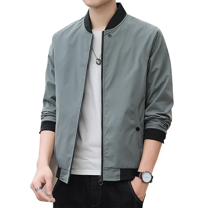 Men's 2023 Thin Grey Bomber Jacket Korean Style - Image 8