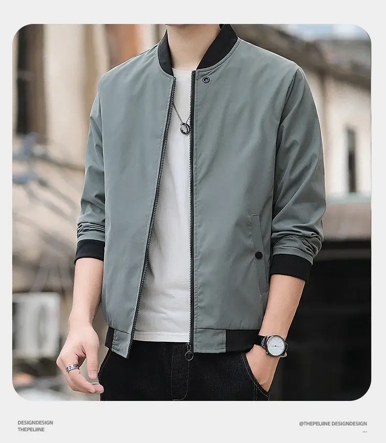 Men's 2023 Thin Grey Bomber Jacket Korean Style — feature 10