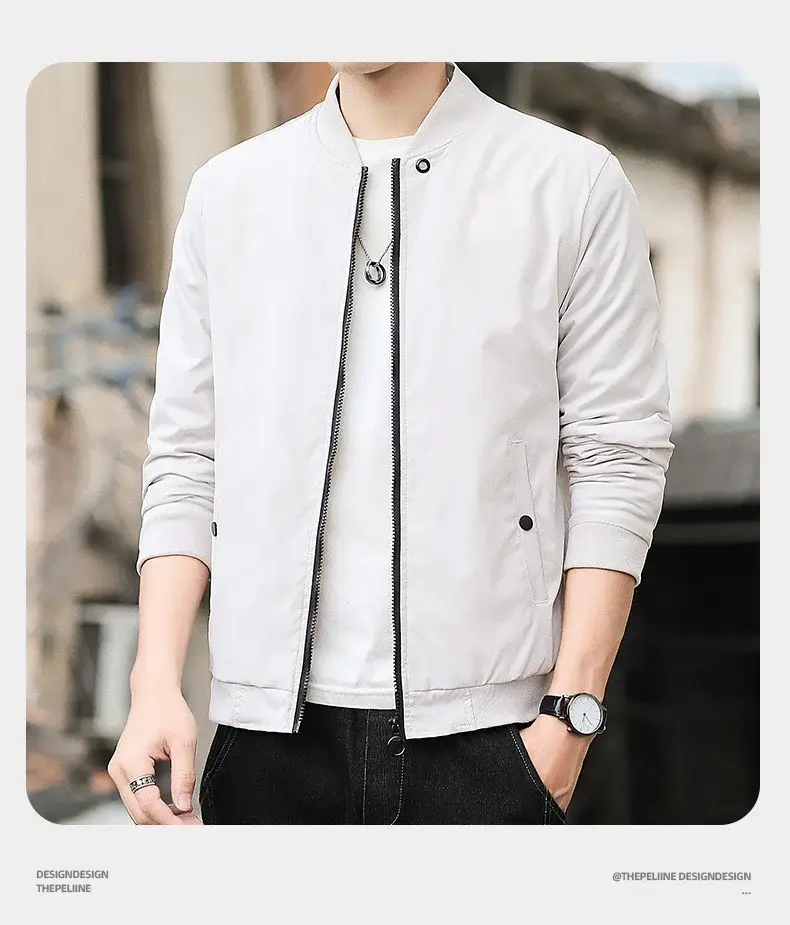 Men's 2023 Thin Grey Bomber Jacket Korean Style — feature 11