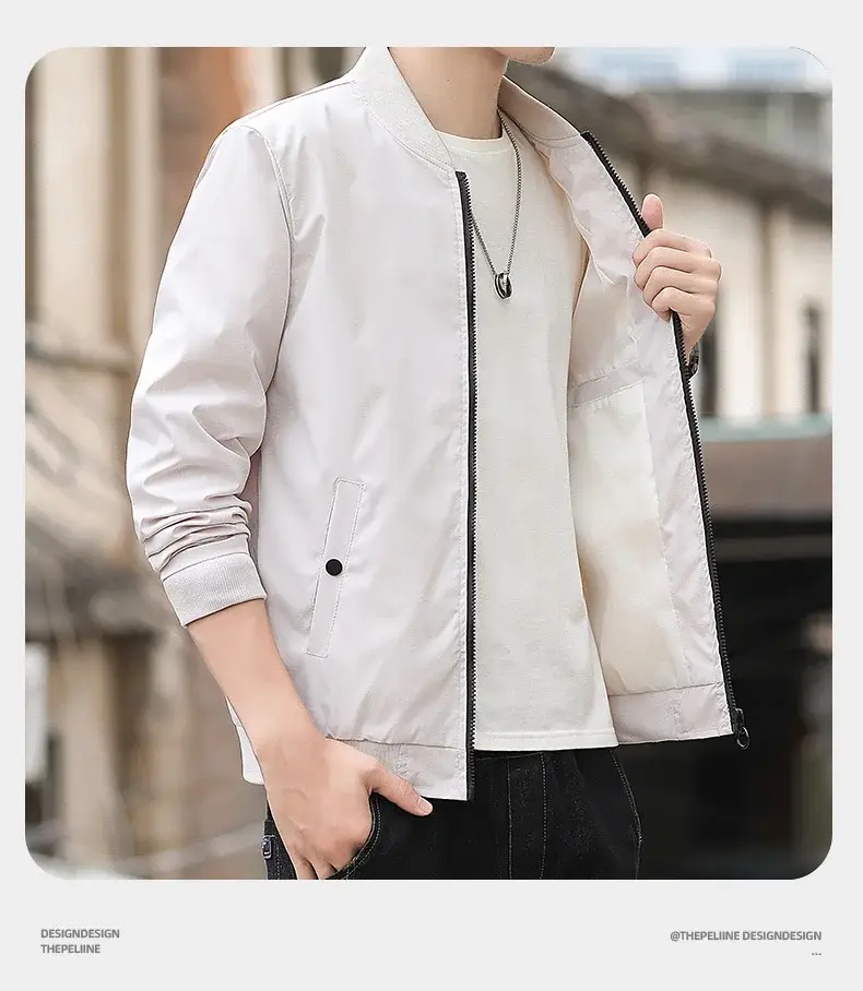 Men's 2023 Thin Grey Bomber Jacket Korean Style — feature 12