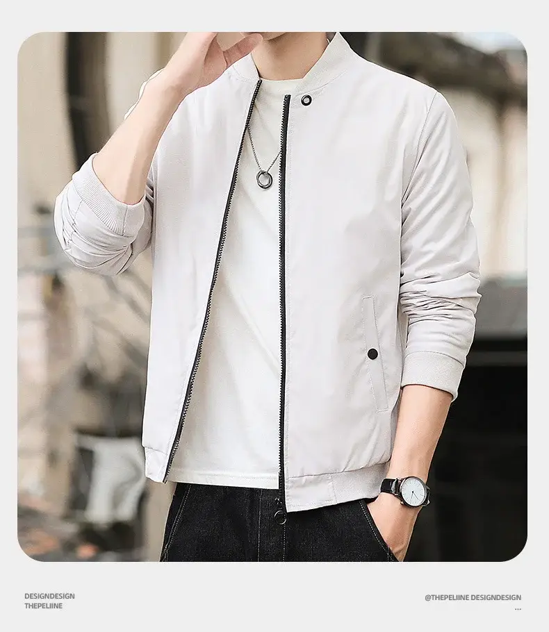 Men's 2023 Thin Grey Bomber Jacket Korean Style — feature 14
