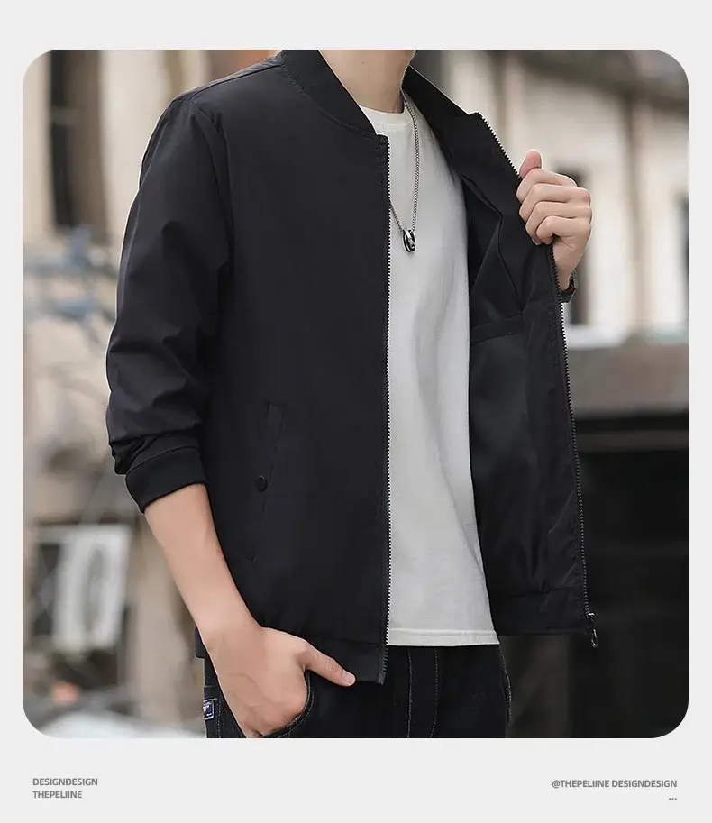 Men's 2023 Thin Grey Bomber Jacket Korean Style — feature 15
