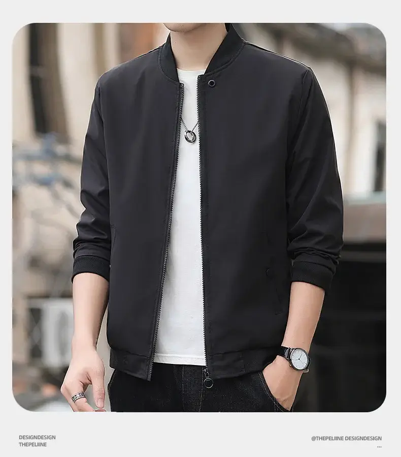 Men's 2023 Thin Grey Bomber Jacket Korean Style — feature 16