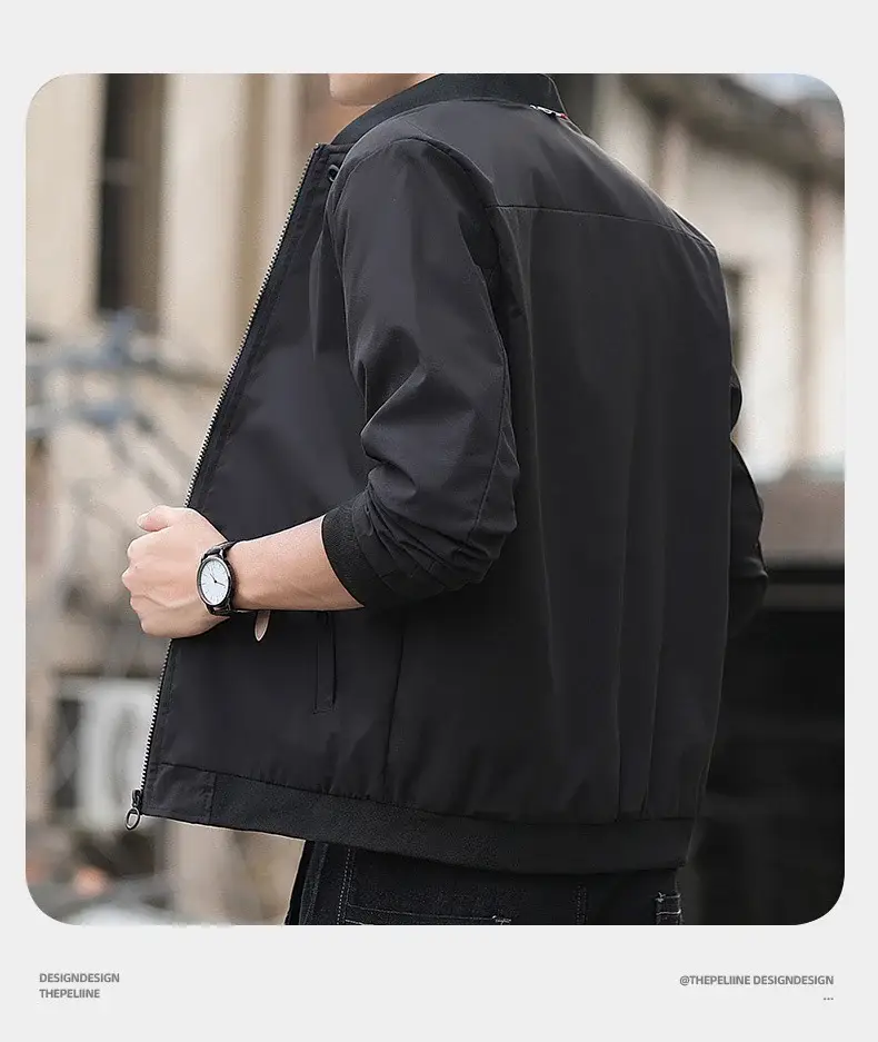 Men's 2023 Thin Grey Bomber Jacket Korean Style — feature 17
