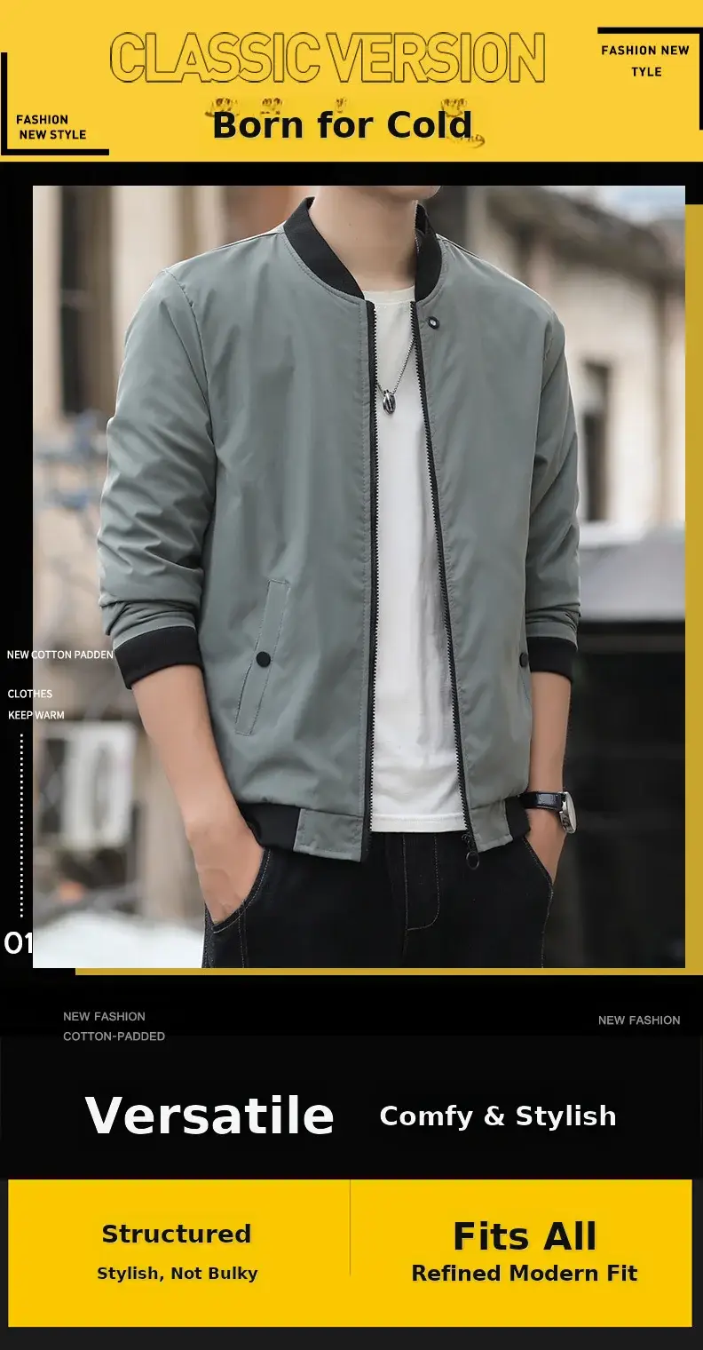 Men's 2023 Thin Grey Bomber Jacket Korean Style — feature 2