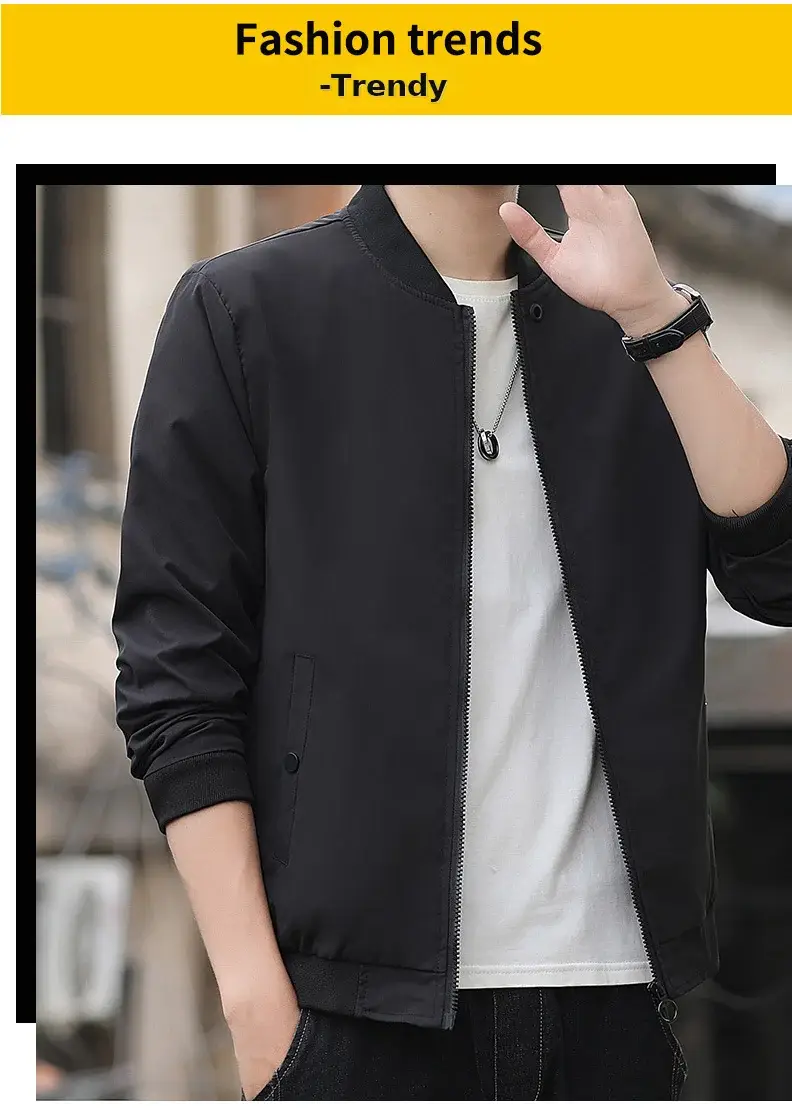 Men's 2023 Thin Grey Bomber Jacket Korean Style — feature 4