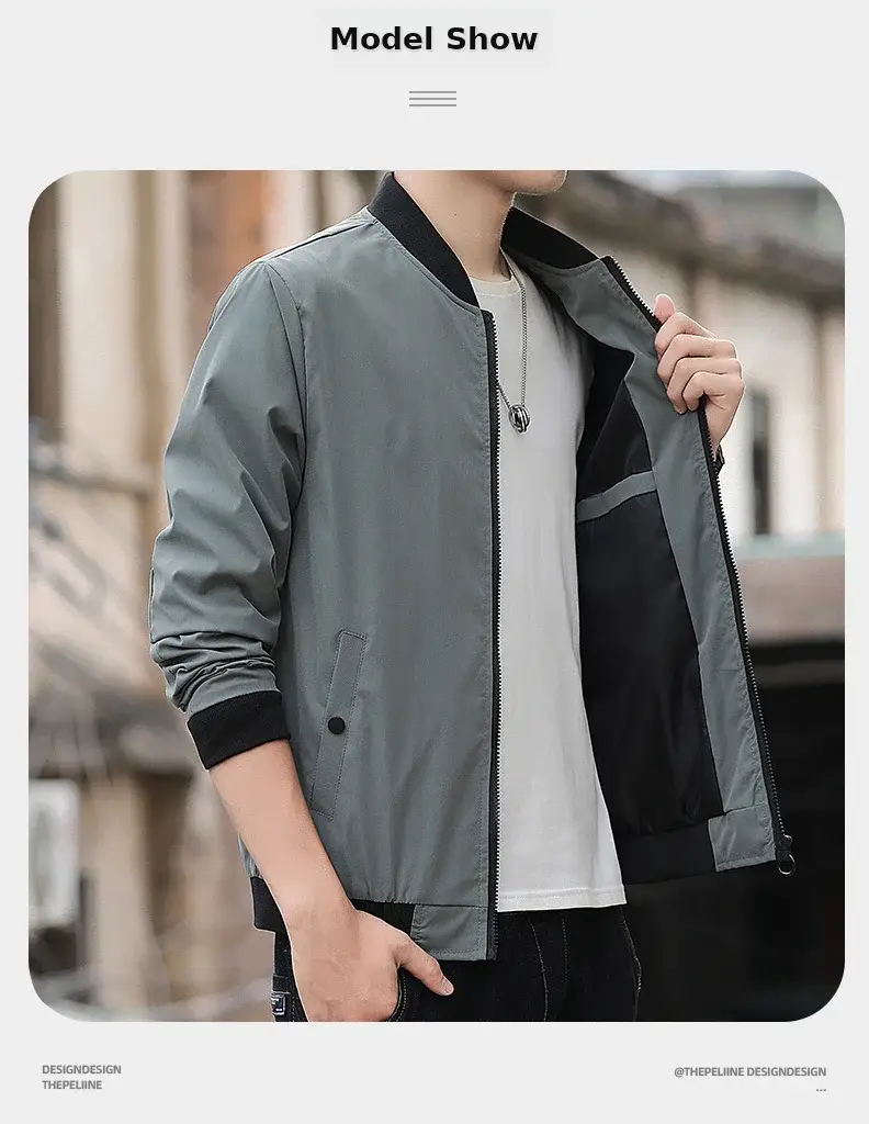 Men's 2023 Thin Grey Bomber Jacket Korean Style — feature 8