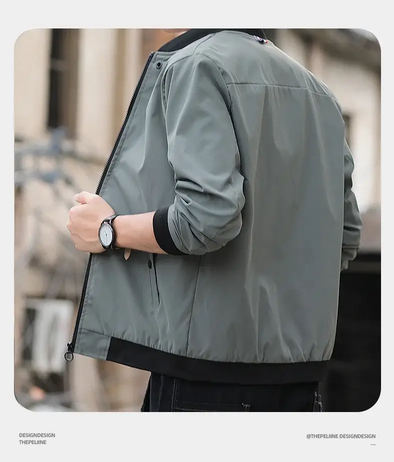 Men's 2023 Thin Grey Bomber Jacket Korean Style — feature 9