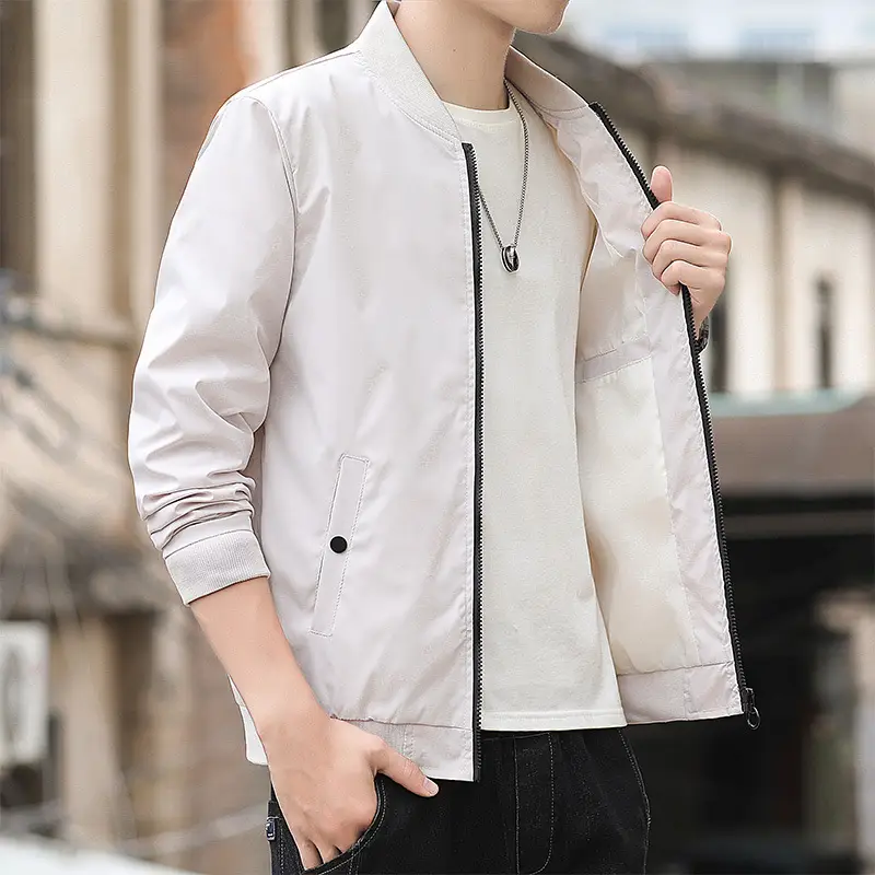 Men's 2023 Thin Grey Bomber Jacket Korean Style - Image 3