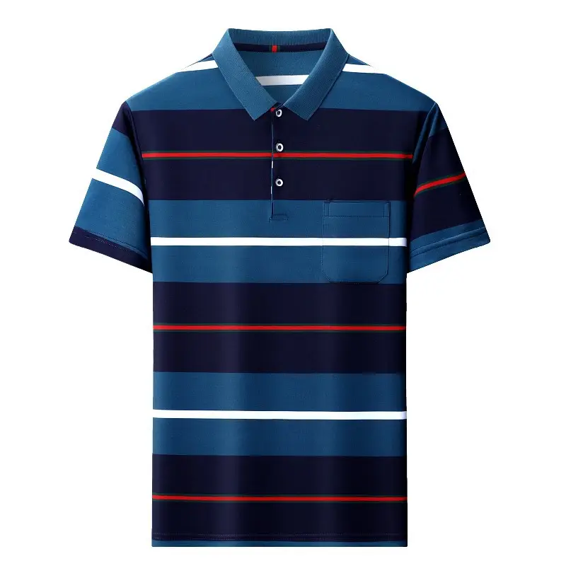 Men Pink Striped Polo Shirt Pearl Cotton Summer Wear