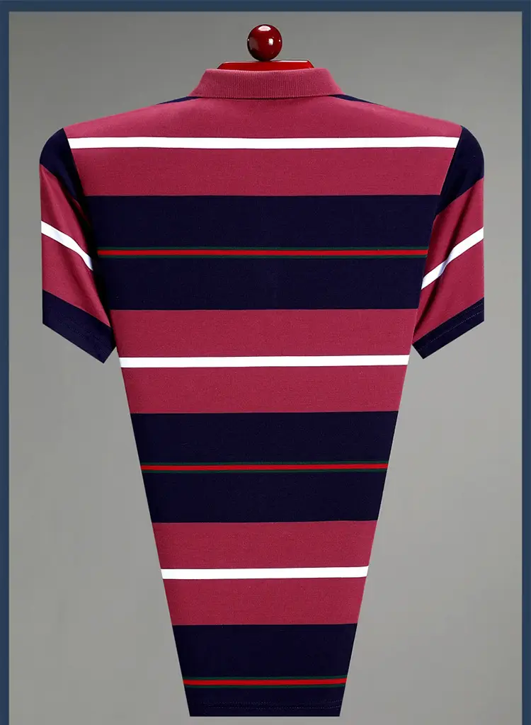 Men Pink Striped Polo Shirt Pearl Cotton Summer Wear — feature 6