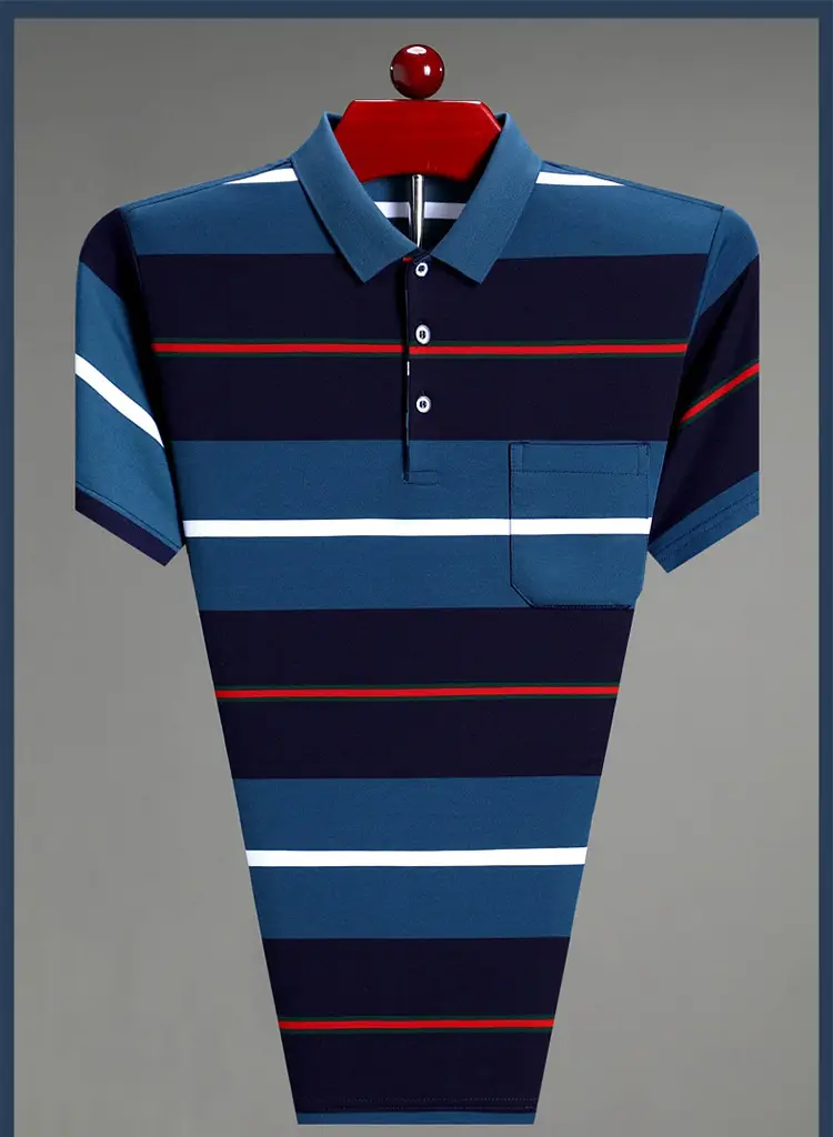 Men Pink Striped Polo Shirt Pearl Cotton Summer Wear — feature 7
