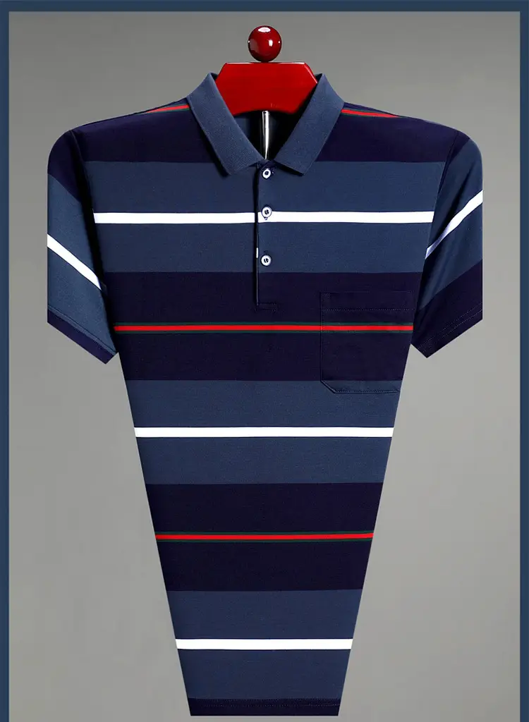 Men Pink Striped Polo Shirt Pearl Cotton Summer Wear — feature 9