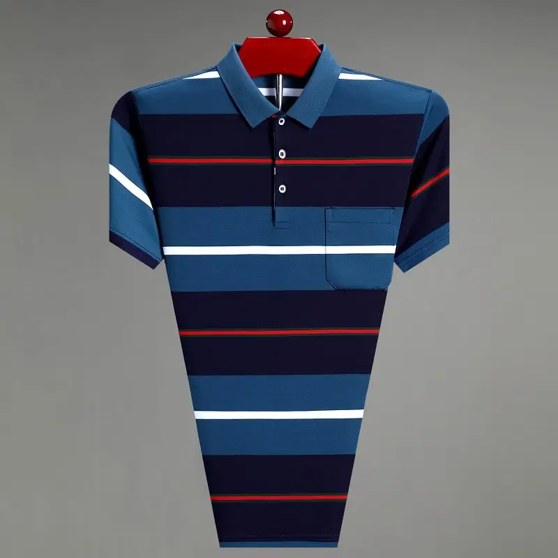 Men Pink Striped Polo Shirt Pearl Cotton Summer Wear