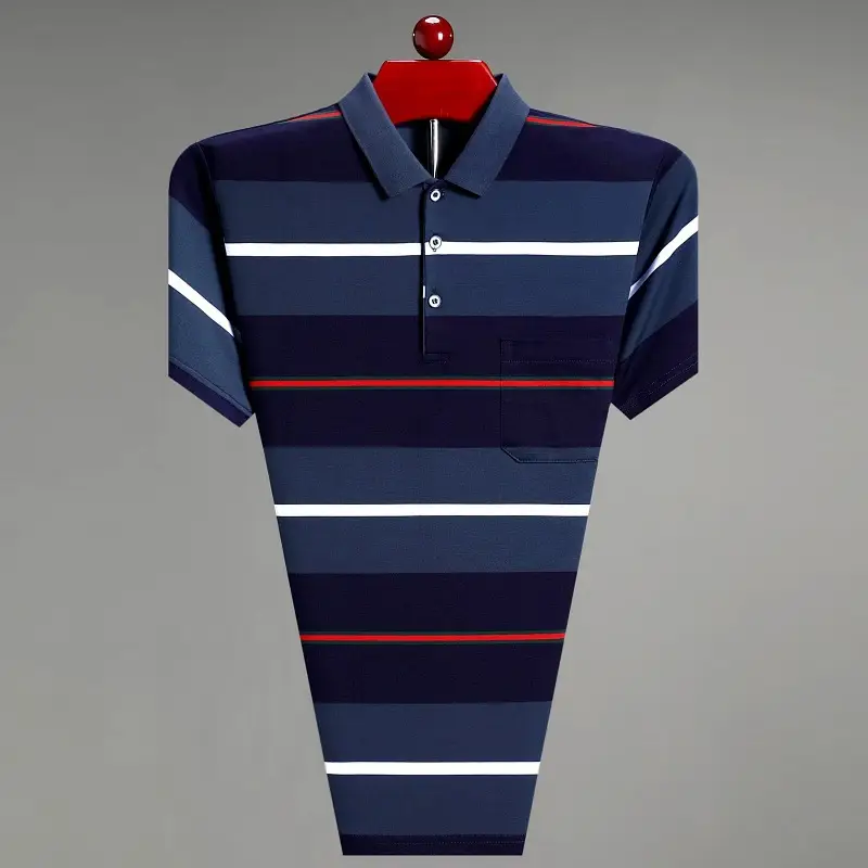 Men Pink Striped Polo Shirt Pearl Cotton Summer Wear