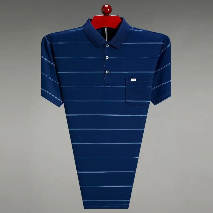 Men Pink Striped Polo Shirt Pearl Cotton Summer Wear