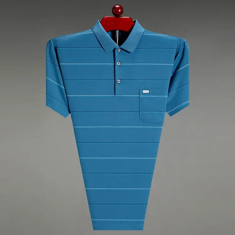 Men Pink Striped Polo Shirt Pearl Cotton Summer Wear