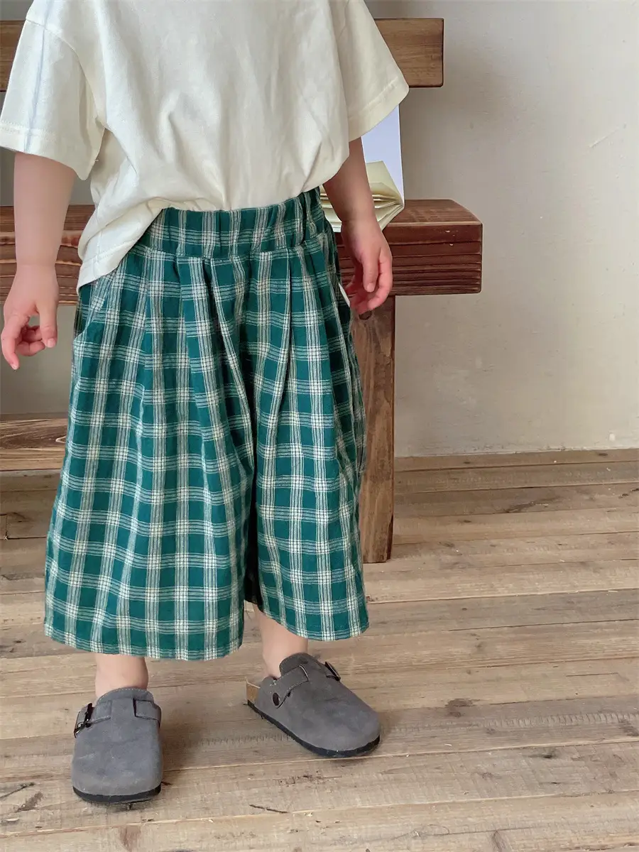 Baby Girls Plaid Wide Leg Pants Cotton Linen 2025 - Image 2