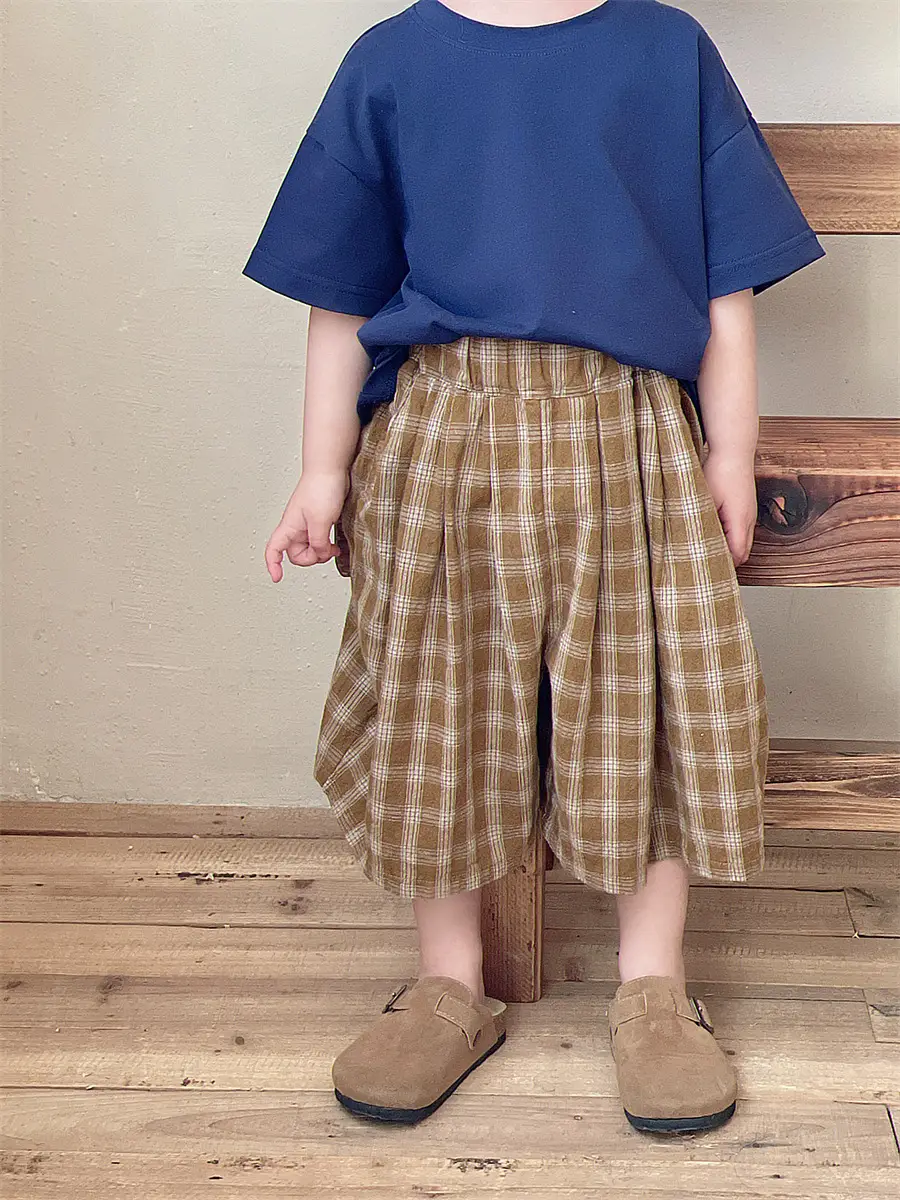 Baby Girls Plaid Wide Leg Pants Cotton Linen 2025 - Image 3