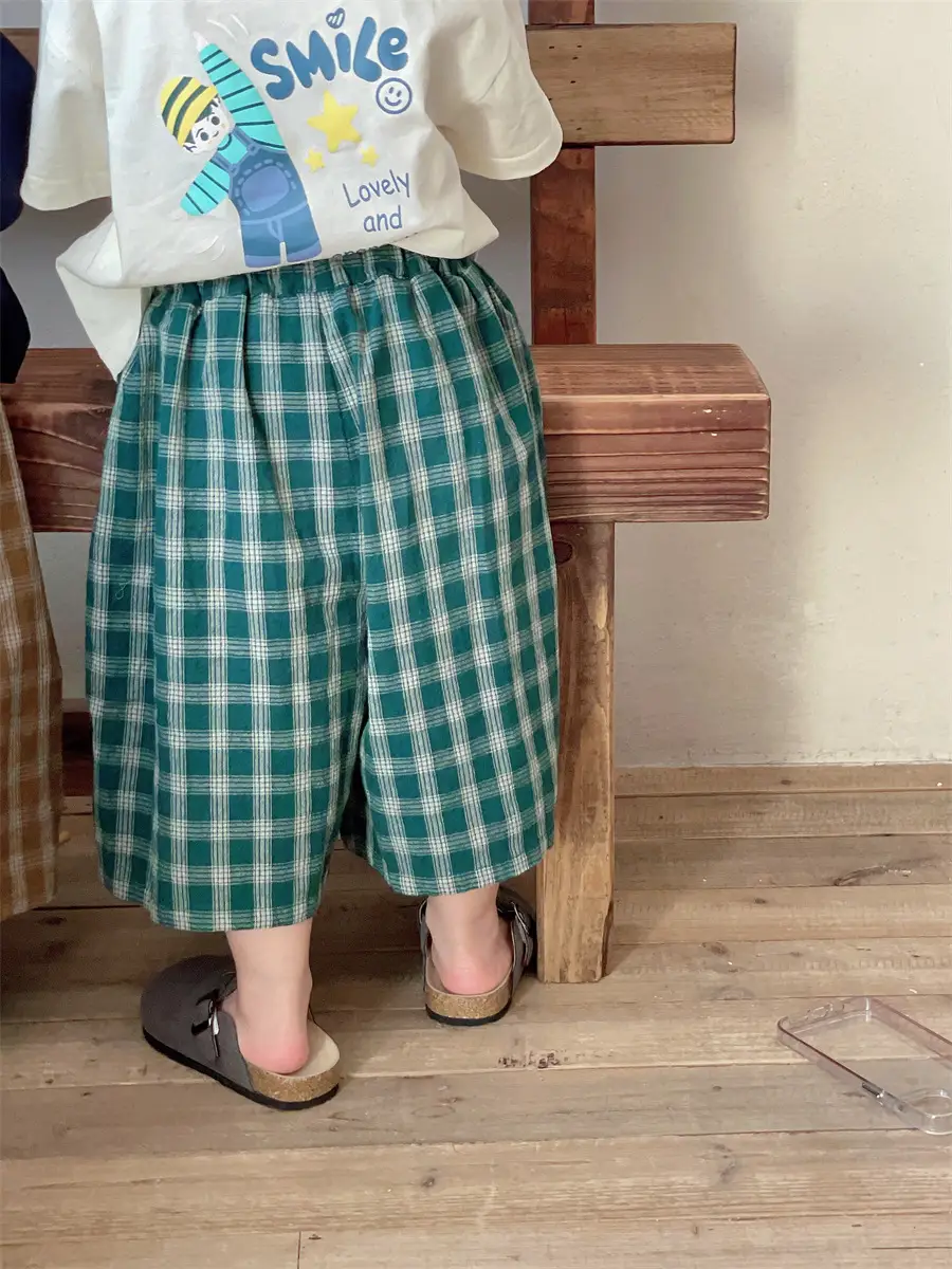 Baby Girls Plaid Wide Leg Pants Cotton Linen 2025 - Image 4