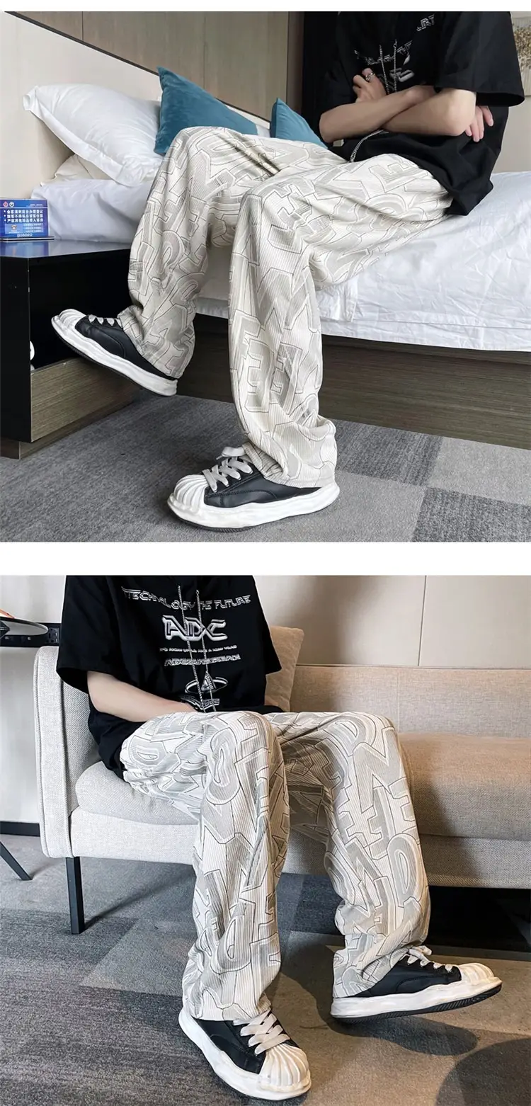 Men's Harajuku Style Wide Leg Pants with Print & Drawstring Waist — feature 10