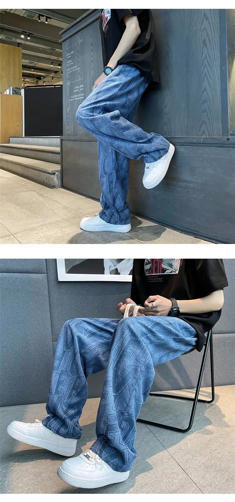 Men's Harajuku Style Wide Leg Pants with Print & Drawstring Waist — feature 11
