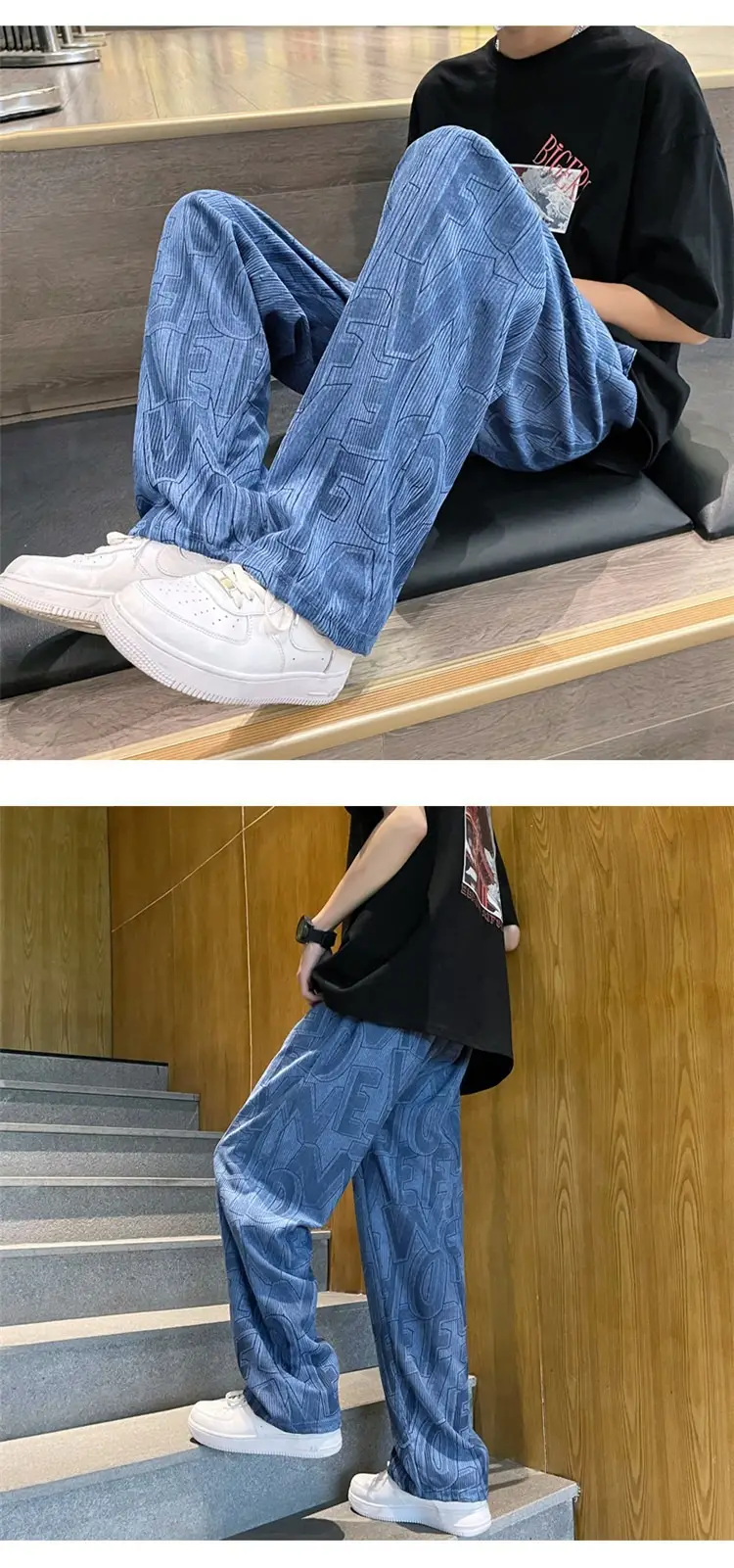 Men's Harajuku Style Wide Leg Pants with Print & Drawstring Waist — feature 13