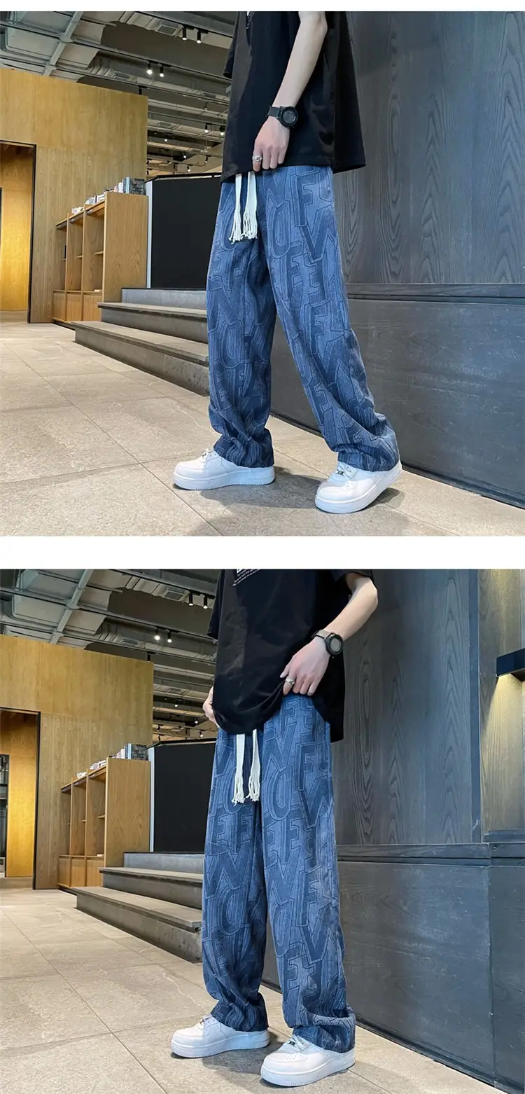 Men's Harajuku Style Wide Leg Pants with Print & Drawstring Waist — feature 15