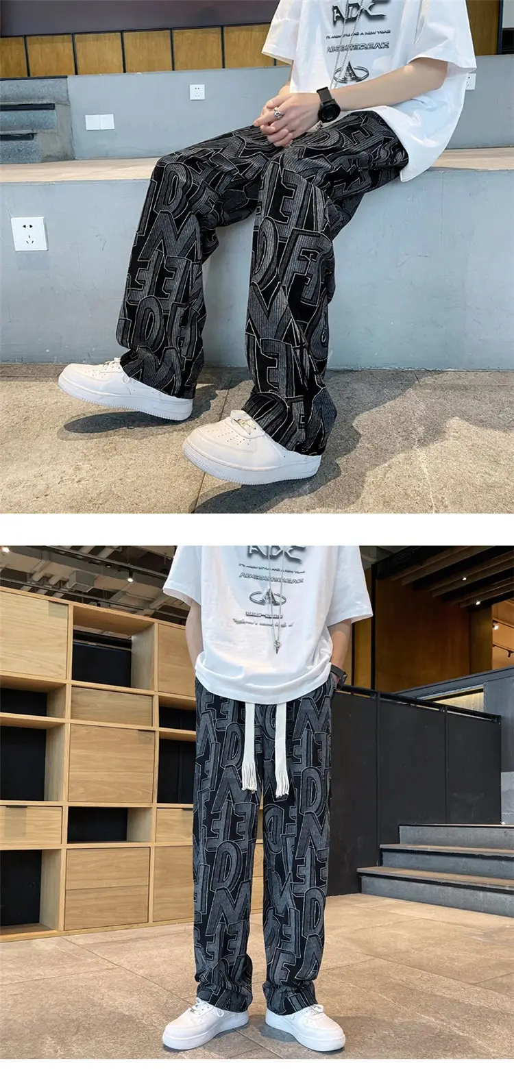 Men's Harajuku Style Wide Leg Pants with Print & Drawstring Waist — feature 16