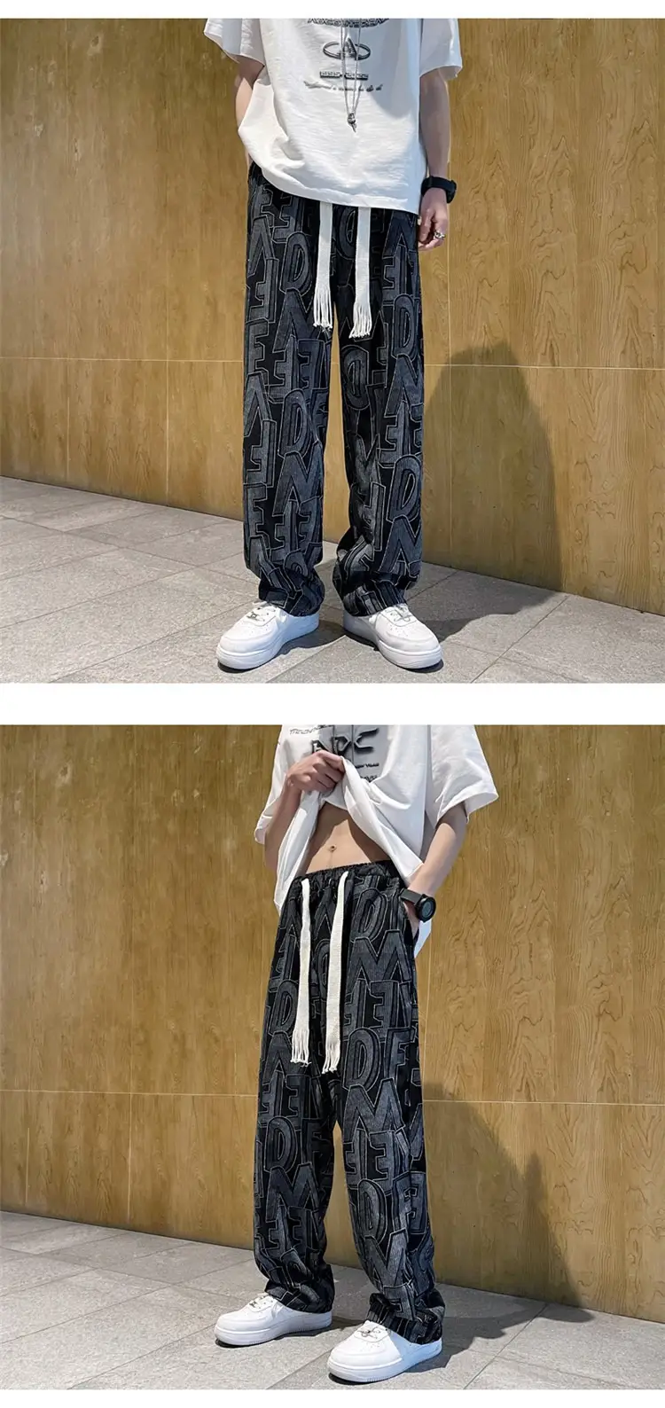 Men's Harajuku Style Wide Leg Pants with Print & Drawstring Waist — feature 19