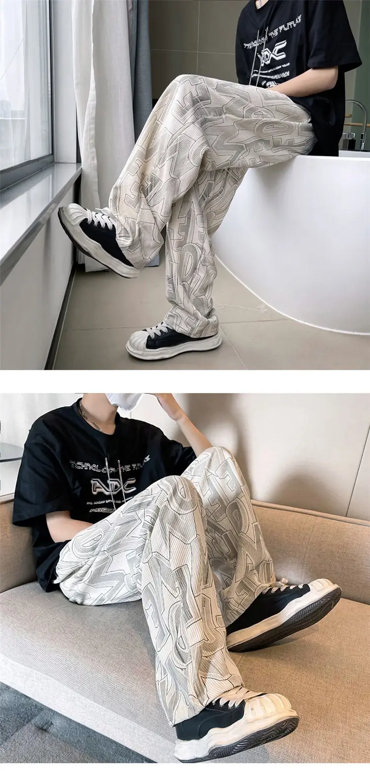 Men's Harajuku Style Wide Leg Pants with Print & Drawstring Waist — feature 4