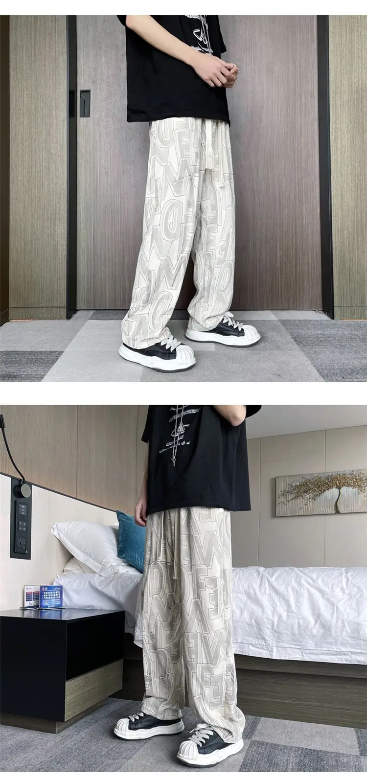 Men's Harajuku Style Wide Leg Pants with Print & Drawstring Waist — feature 5