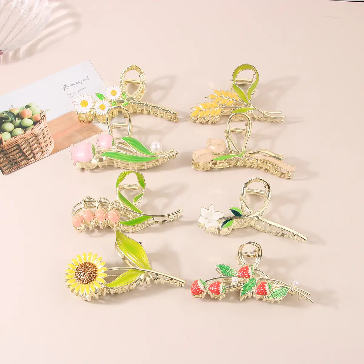 Guanyang Alloy Tulip Hair Clip with Pearl & Green Accents - Image 11