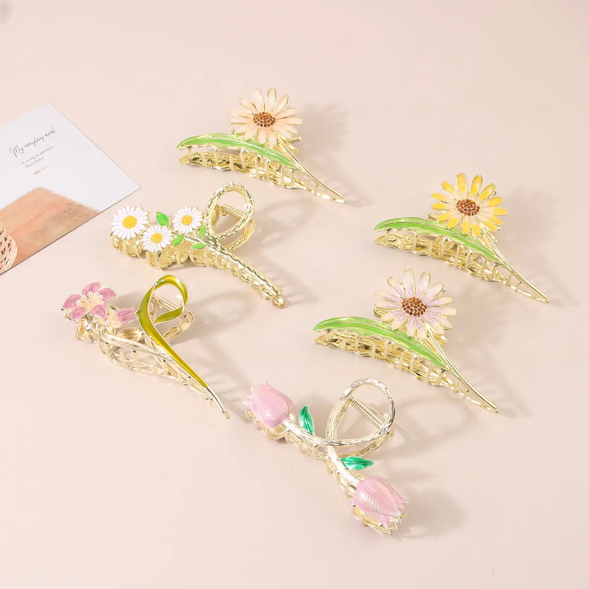 Guanyang Alloy Tulip Hair Clip with Pearl & Green Accents - Image 12