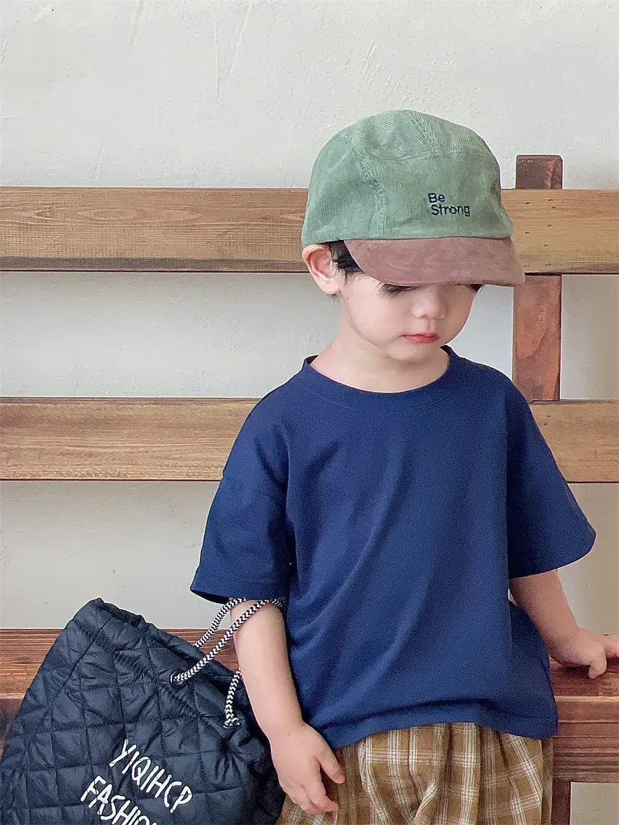 Kids Cotton T-Shirt Blue Short Sleeve Cartoon Cap - Image 3